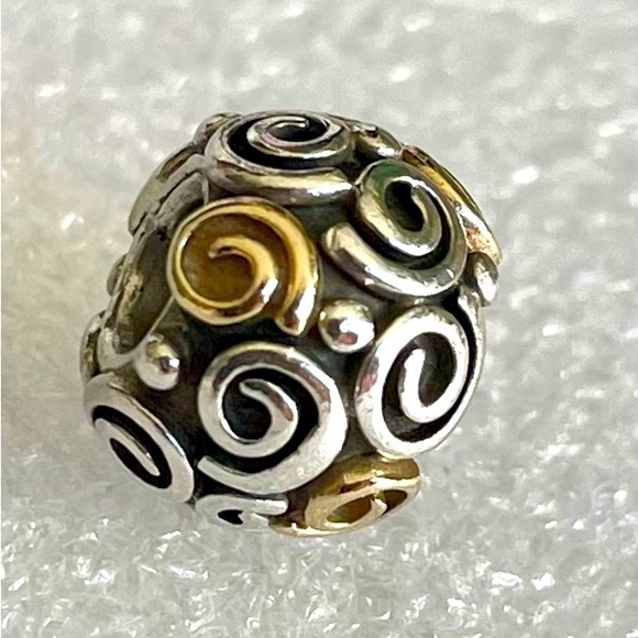 AUTHENTIC PANDORA Sterling Silver & 14K Gold Rose Bud Swirls Charm 790414